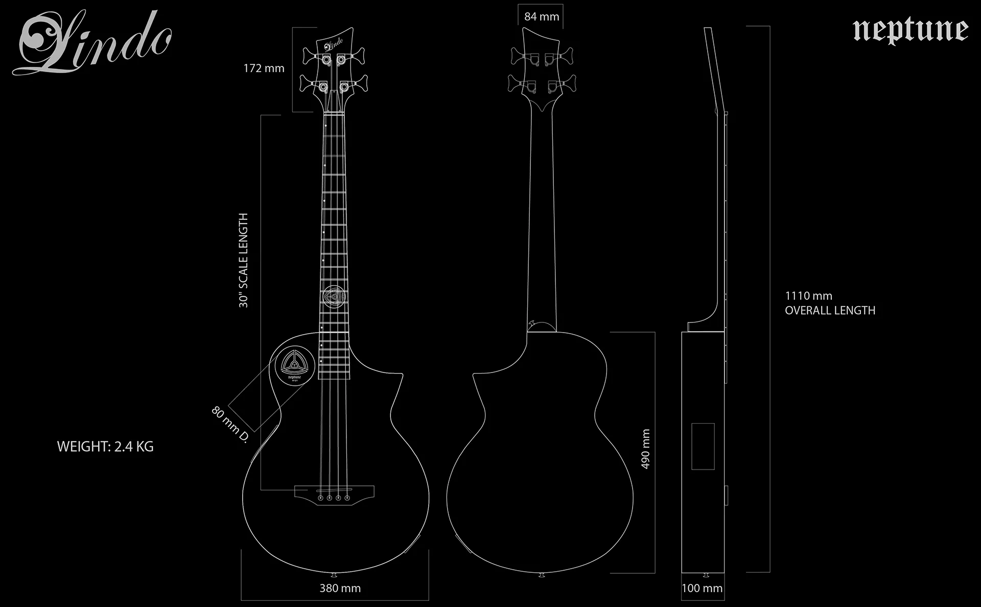 Lindo Neptune Bass V2 Dimensions