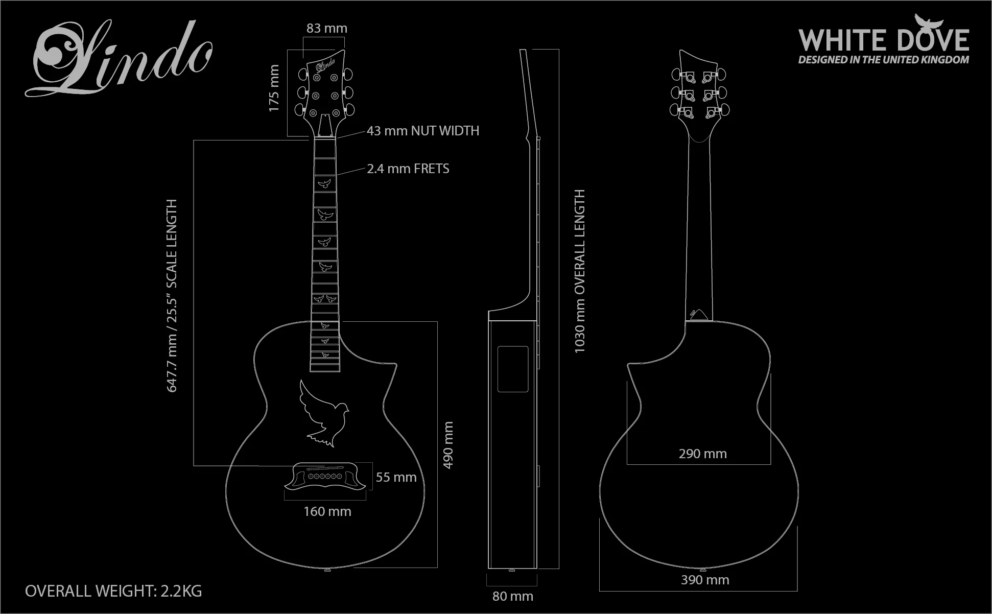 Lindo White Dove V3 Dimensions